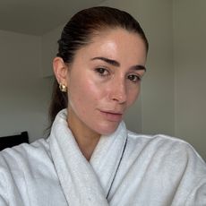 Selfie of beauty editor Eleanor in white dressing gown