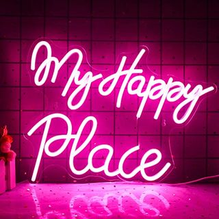 My Happy Place Neon Sign, Pink Letter Neon Signs for Wall Decor, Led Neon Sign, Neon Lights With Usb Powered for Bedroom, Gameroom, Bar, Party