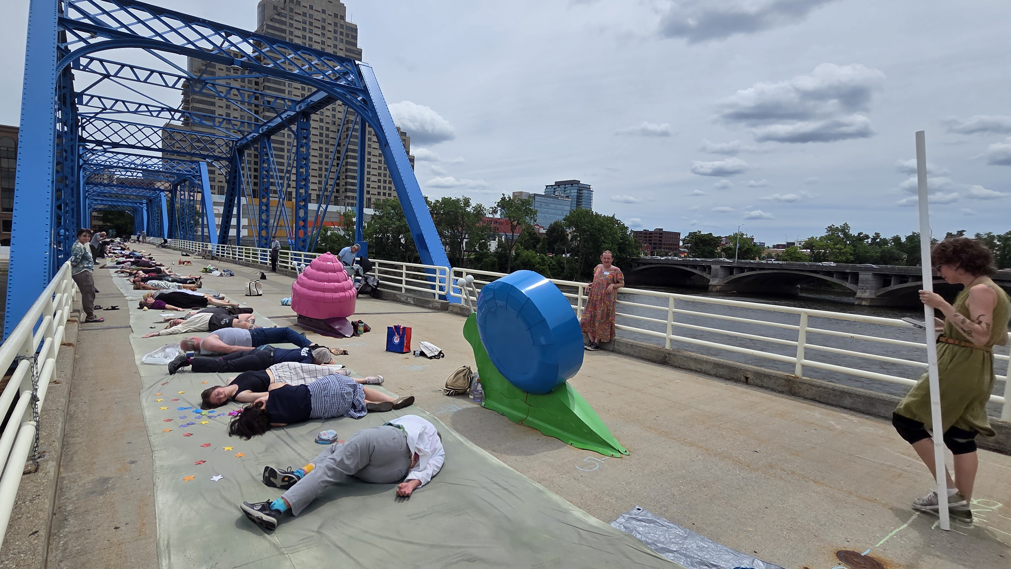 A behind-the-scenes photo from creating what could be the world's largest cyanotype in Grand Rapids, Michigan
