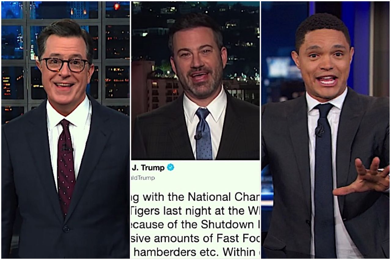 Late-night hosts mock Trump&amp;#039;s &amp;quot;hamberders&amp;quot; tweet