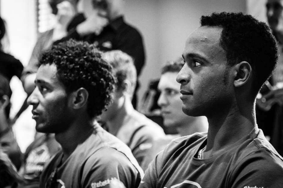 Natnael Berhane and Merhawi Kudus listen