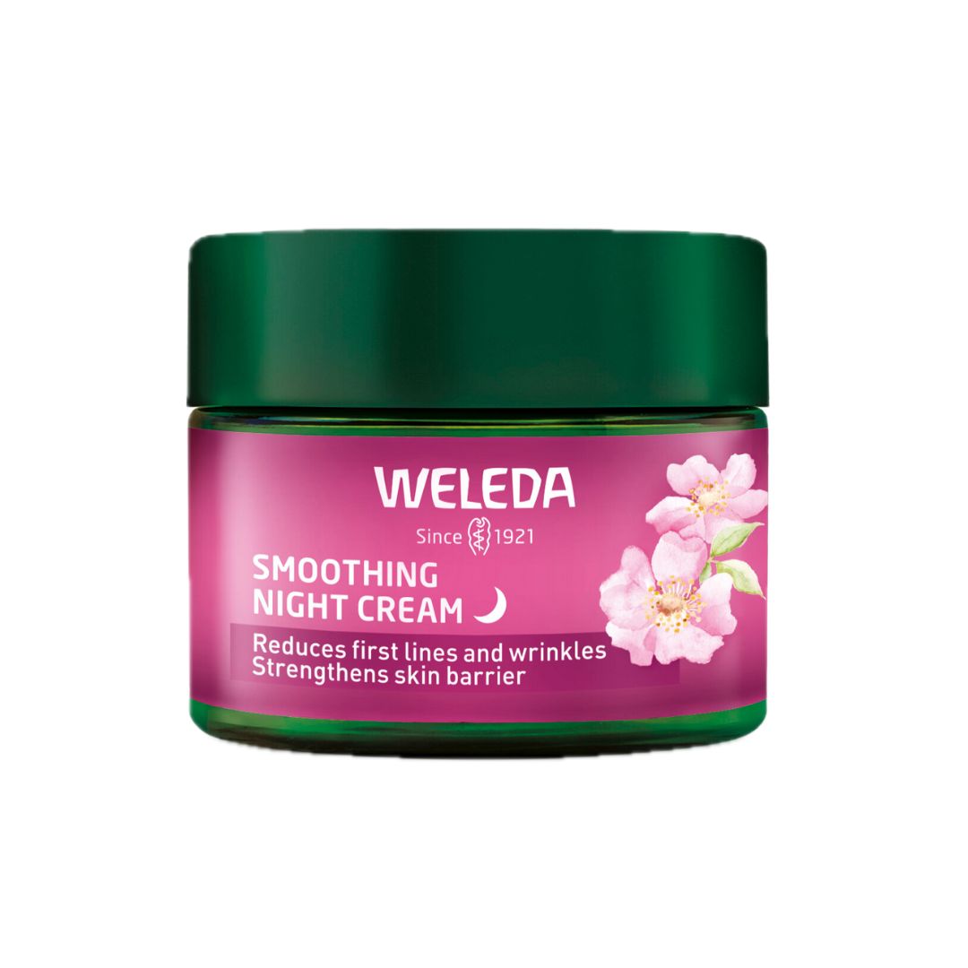 a packshot jar of weleda wild rose and white tea night cream