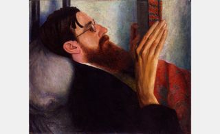 painting of man with beard reading