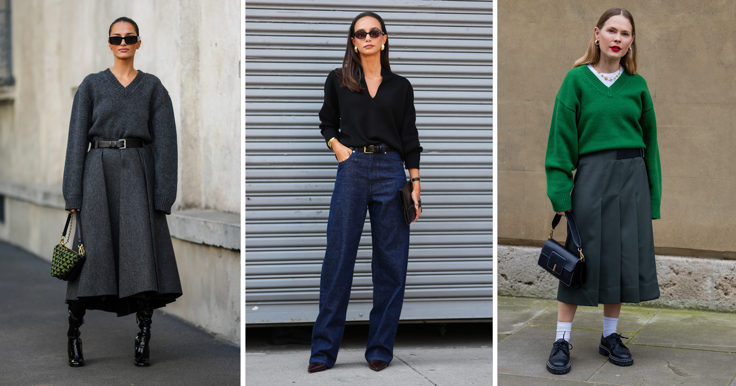 5 Cool V-Neck Jumper Outfits To Copy For Autumn/Winter 2025