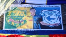 Fan tributes to Emiliano Sala are seen outside the Cardiff City Stadium