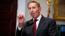 Oracle co-founder, CTO and Executive Chairman Larry Ellison listens as U.S. President Donald Trump speaks to reporters in the Oval Office of the White House on February 03, 2025 in Washington DC.