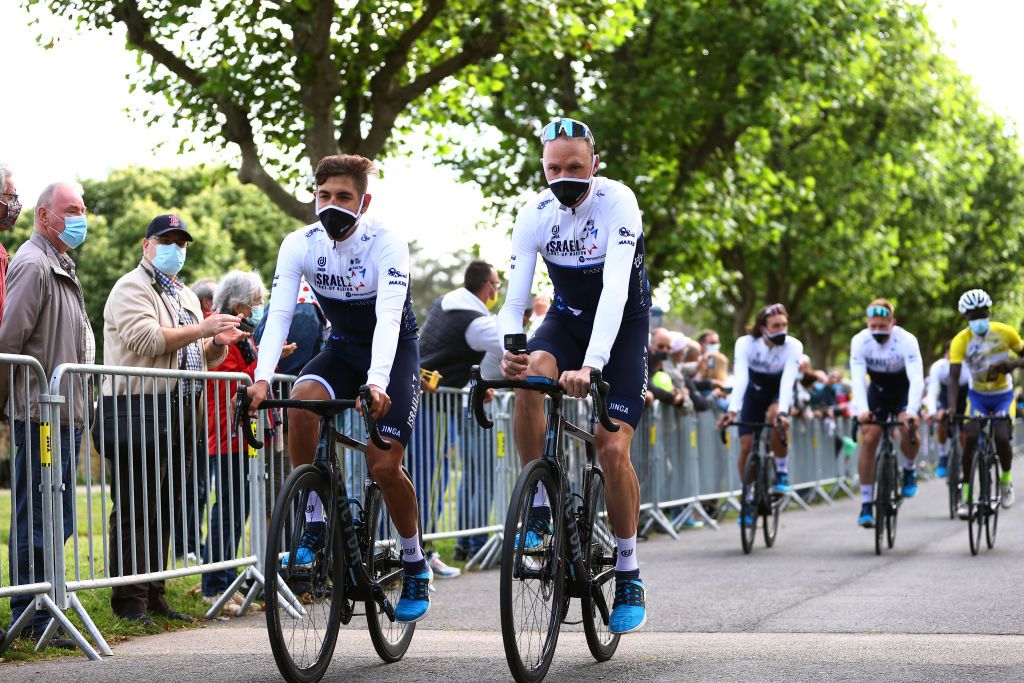 BREST FRANCE JUNE 24 Omer Goldstein of Israel Chris Froome of The United Kingdom and Team Israel StartUp Nation during the 108th Tour de France 2021 Team Presentation LeTour TDF2021 on June 24 2021 in Brest France Photo by Michael SteeleGetty Images