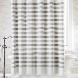 Cedros Organic Cotton Grey Stripe Fringe Shower Curtain