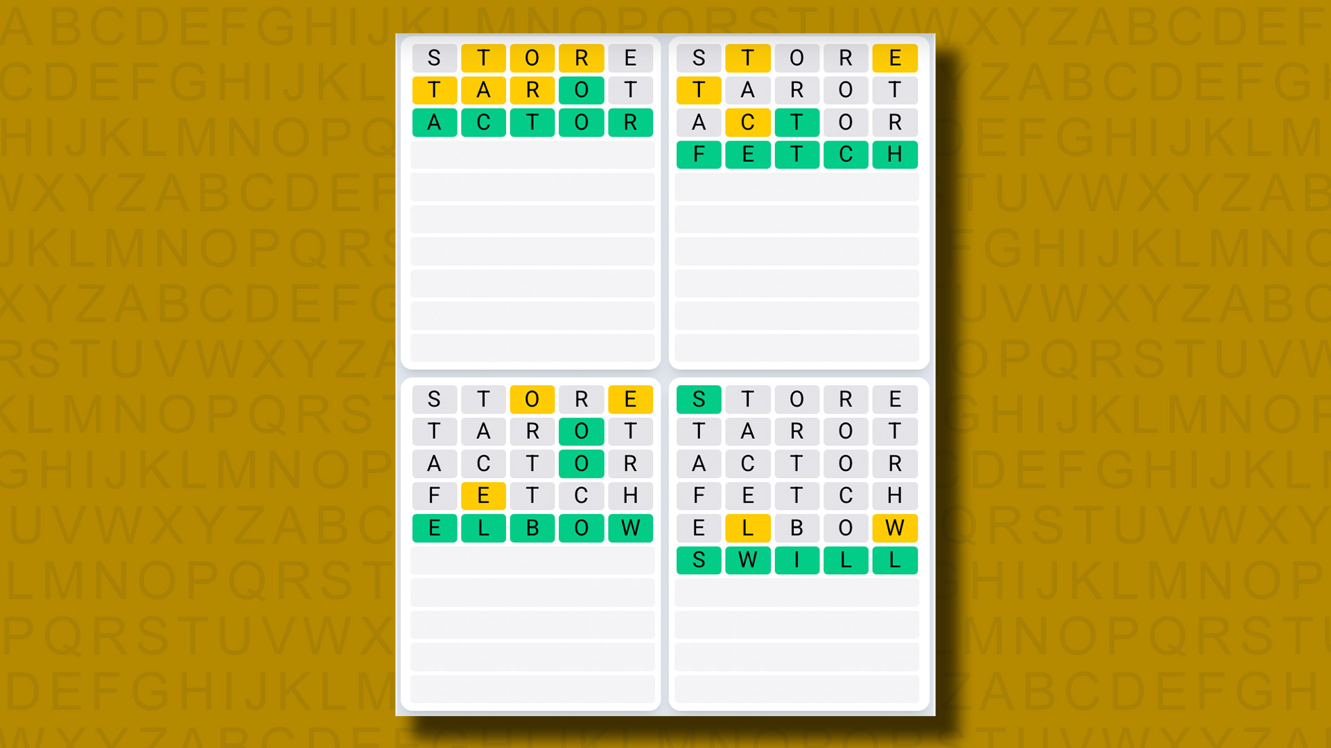 Quordle Daily Sequence answers for game 1091 on a yellow background