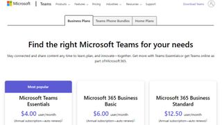 Website screenshot for Microsoft Teams