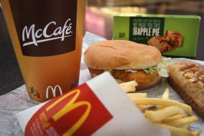 A McChicken and other McDonald's items.