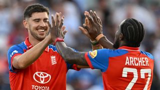Josh Tongue and Jofra Archer celebrating during the England vs India 3rd T20I at Trent Bridge