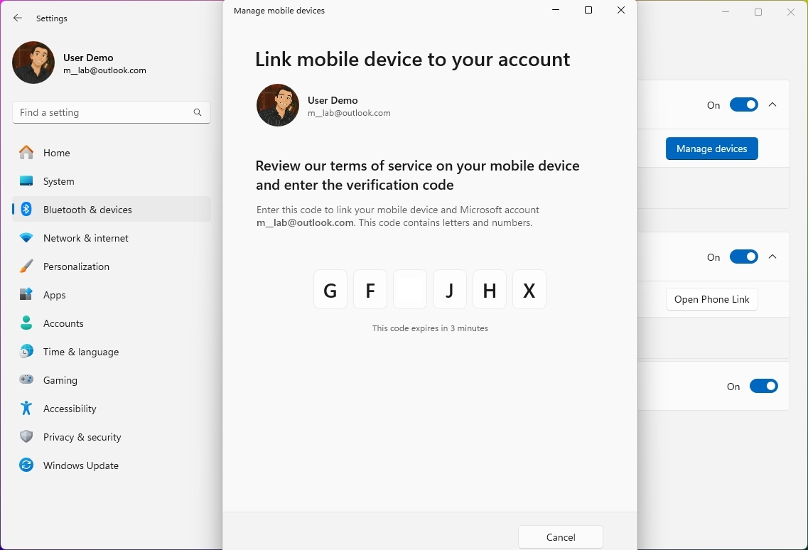 Windows 11 confirm code link phone