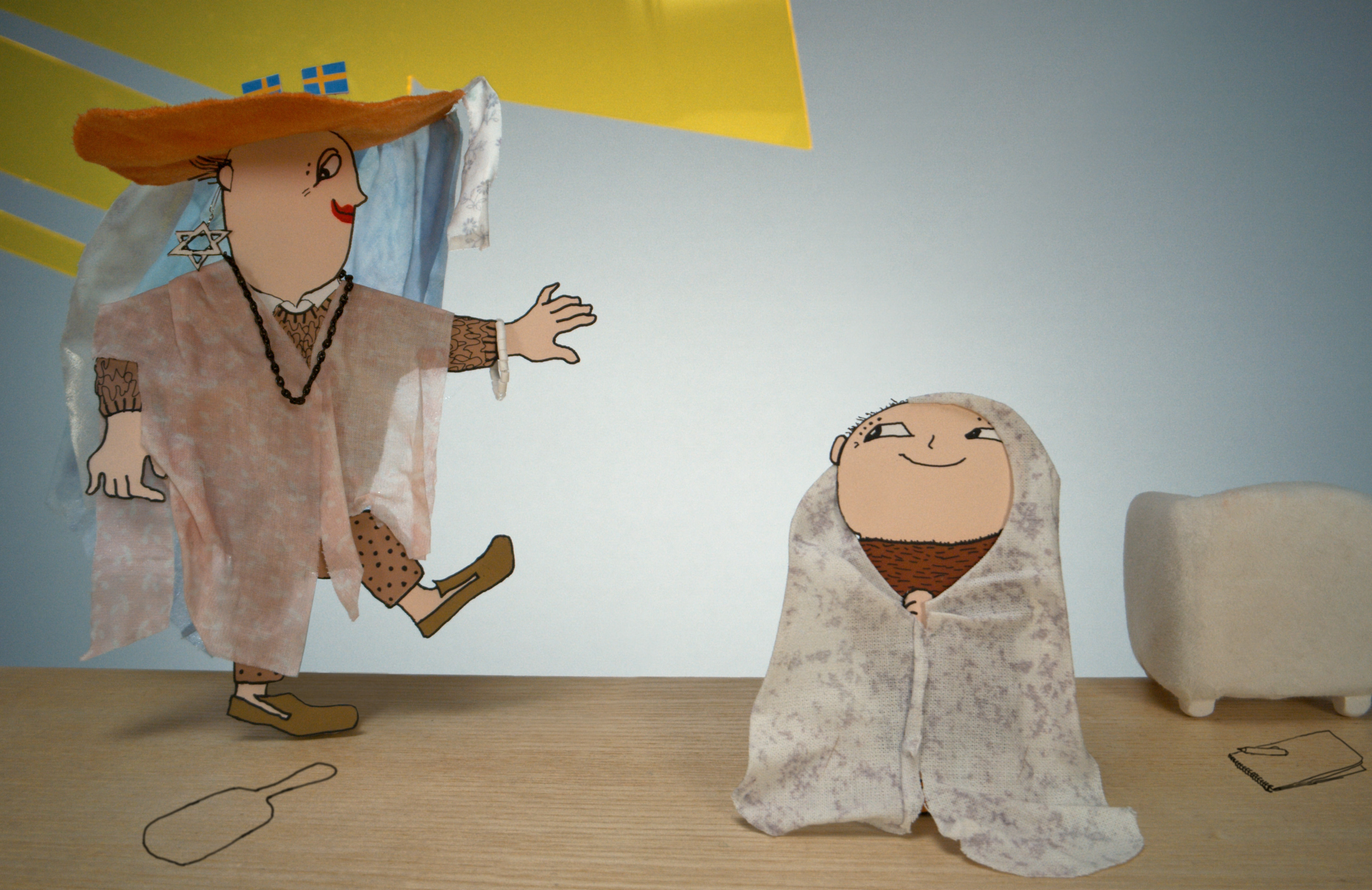 Card cutout boys in an animated short film