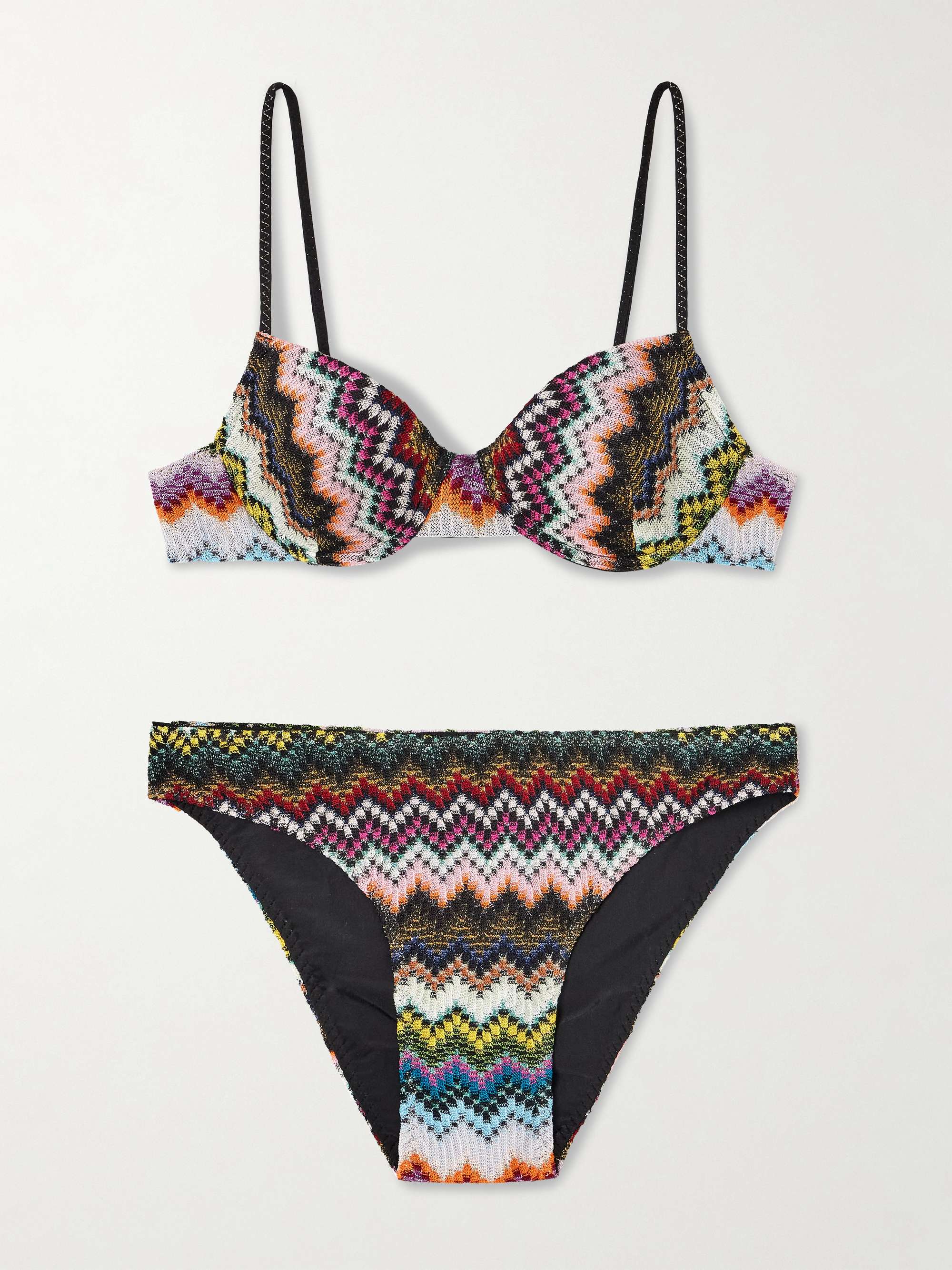 Mare Metallic Striped Crochet-Knit Bikini
