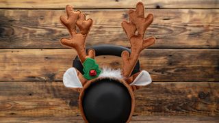Reindeer headband on kettlebell