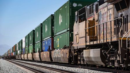 Union Pacific freight train on tracks