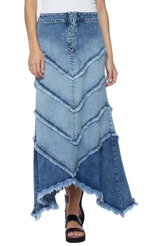 Chevron Denim Maxi Skirt