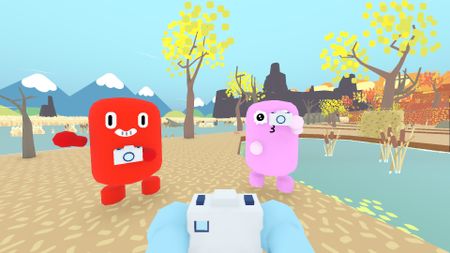 A player looks at a pair of friends in Flock Around.