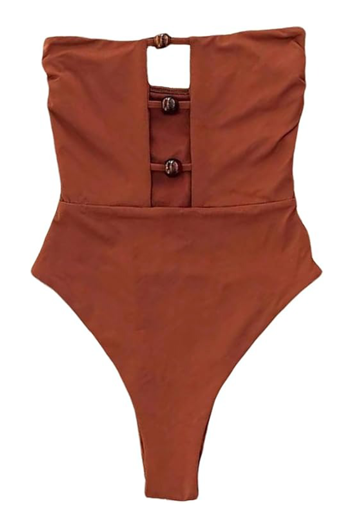 Milumia Women's Cut Out Beaded One Piece Bathing Suit Strapless High Cut Monokini Swimsuit Brown Small