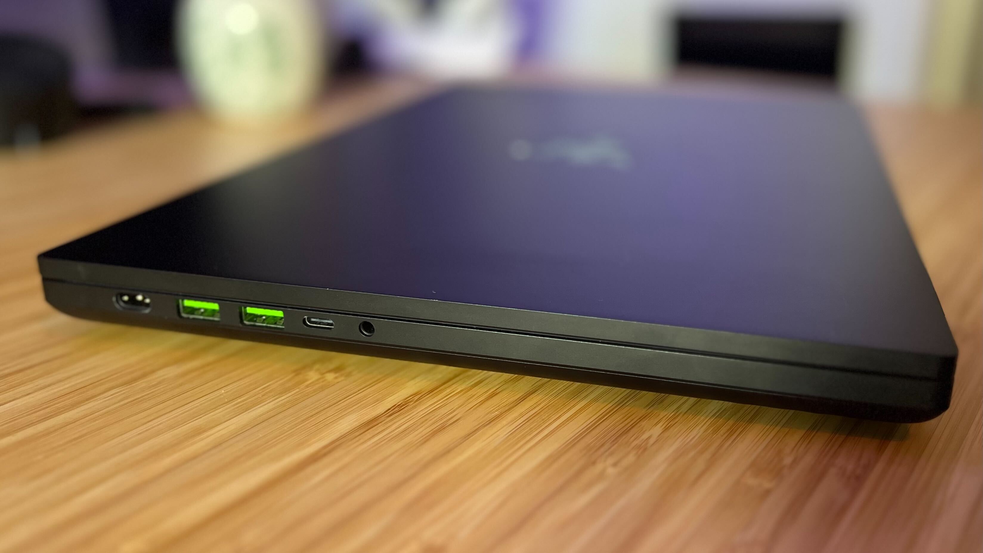 Side of Razer Blade 16 gaming laptop showing thickness and ports