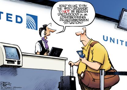 Editorial Cartoon U.S. United Airlines surcharge overbooked flight