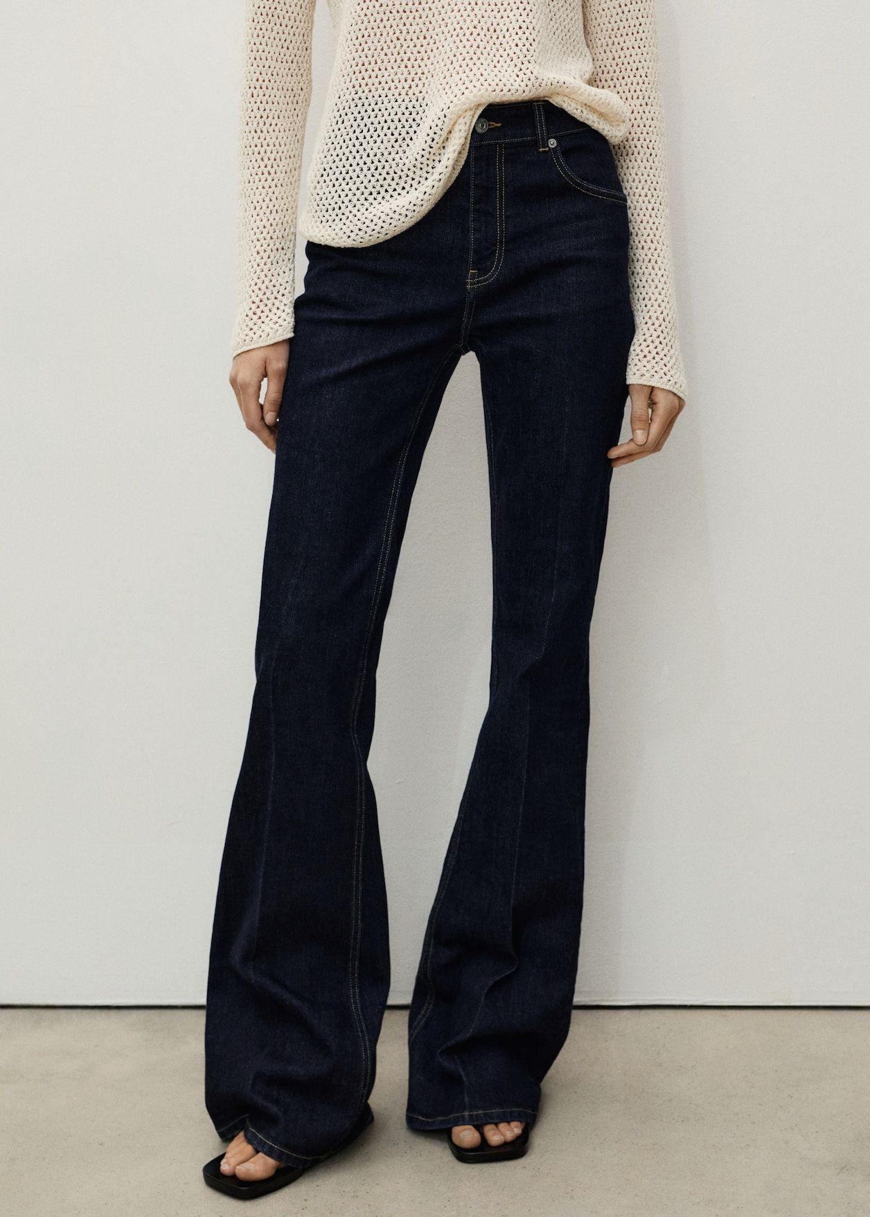 MANGO, Violeta Mid-Rise Rinse-Washed Flared Jeans