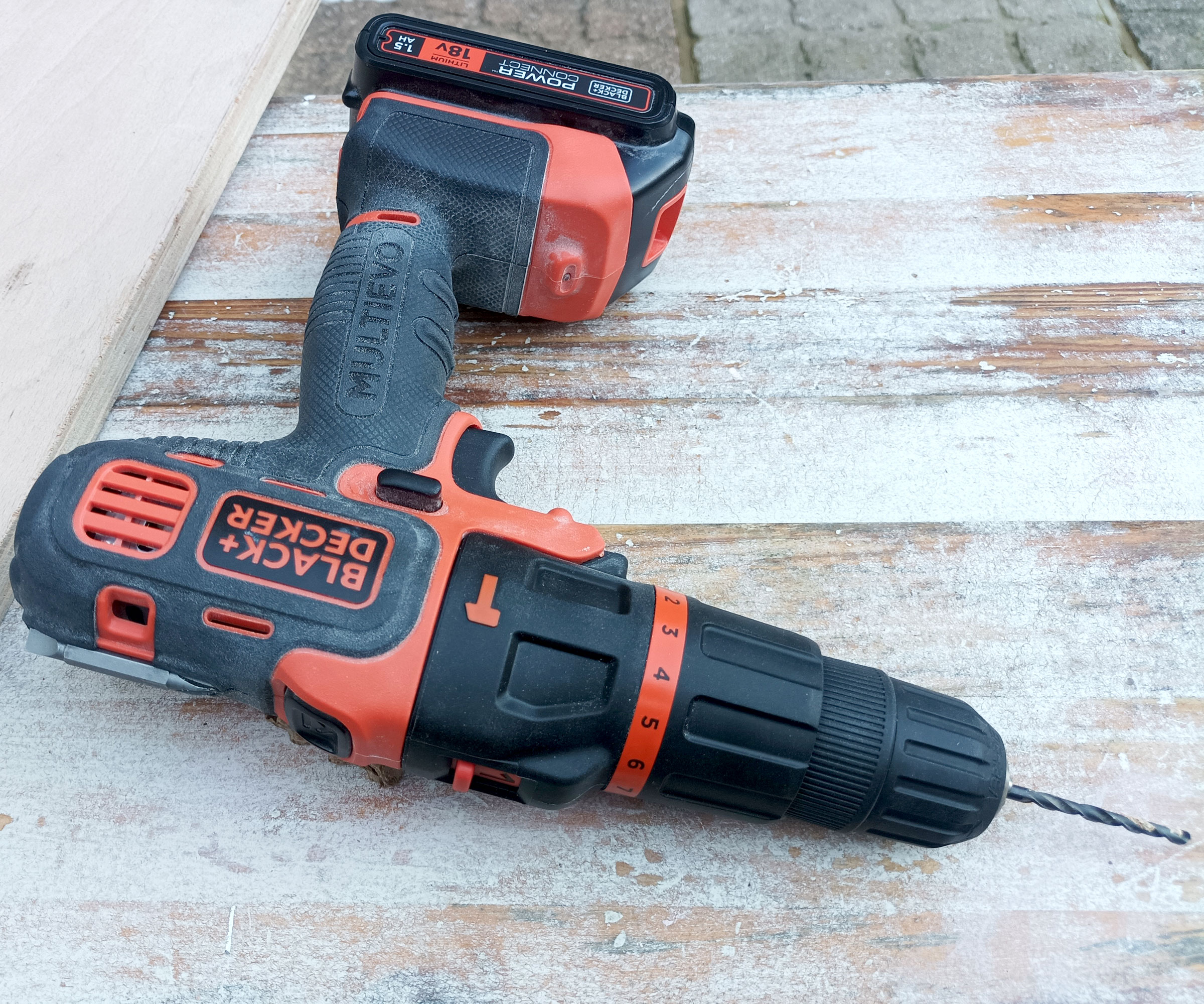 Shot of Black &amp;amp; Decker drill on wooden table