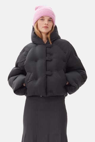 Black Short Tech Puffer Jacket