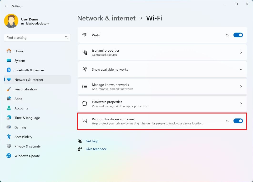 Enable Random hardware addresses