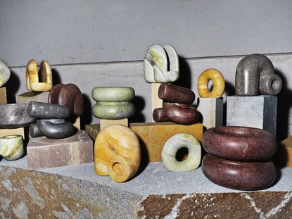 Group shot of Orior marble objects in different colour stone