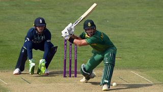 South Africa batsman Aiden Markram hits out watched by England's Jos Buttler ahead of the first England vs South Africa ODI on January 27, 2023