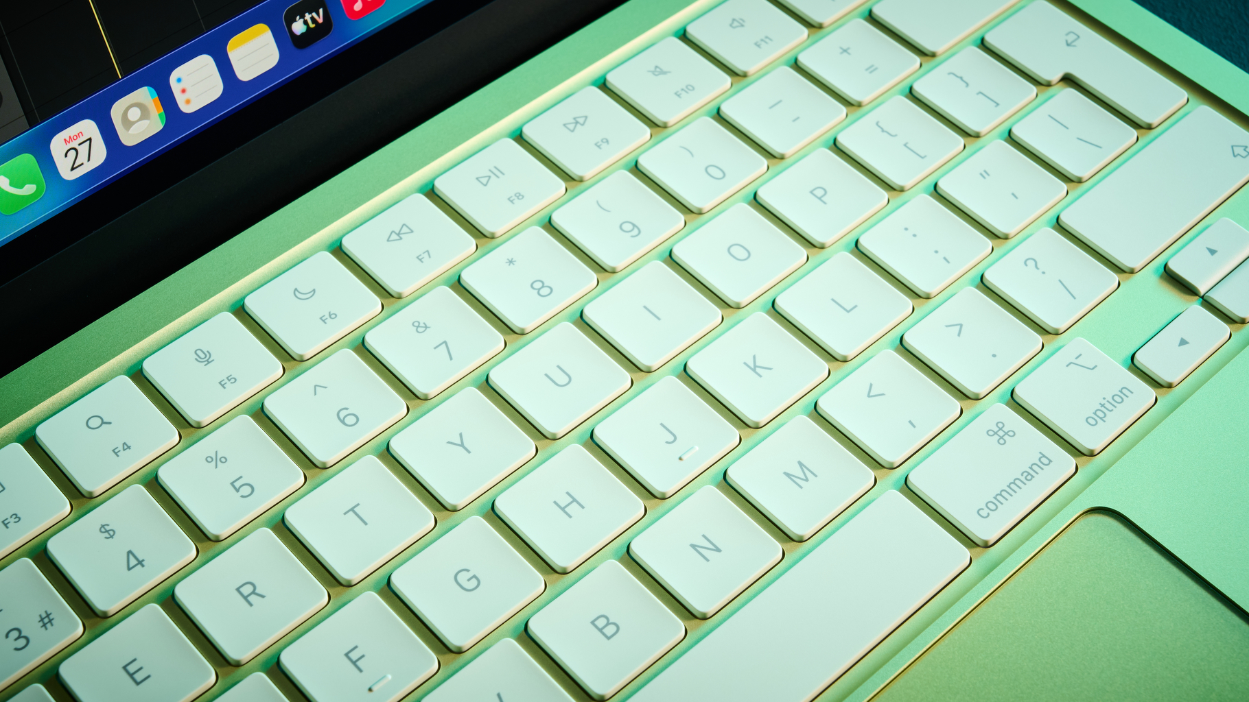 Close up of the keyboard on the Apple MacBook Neo laptop