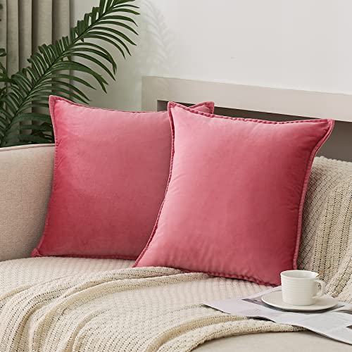 Jiahannha Velvet Pink Throw Pillow Covers 18&amp;rdquo;x18&amp;rdquo;pack of 2 Soft Decorative