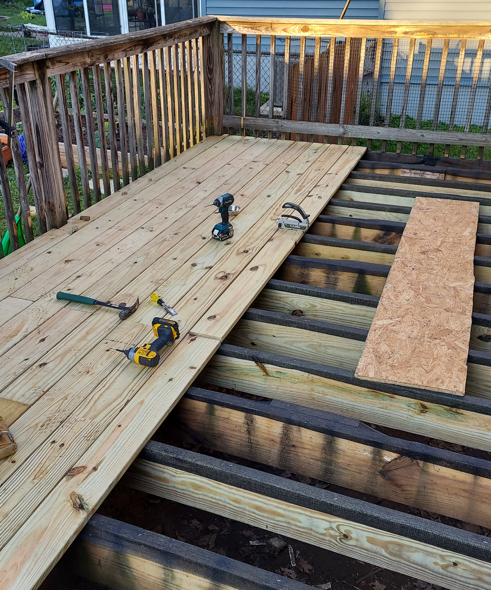 New joists and decking material