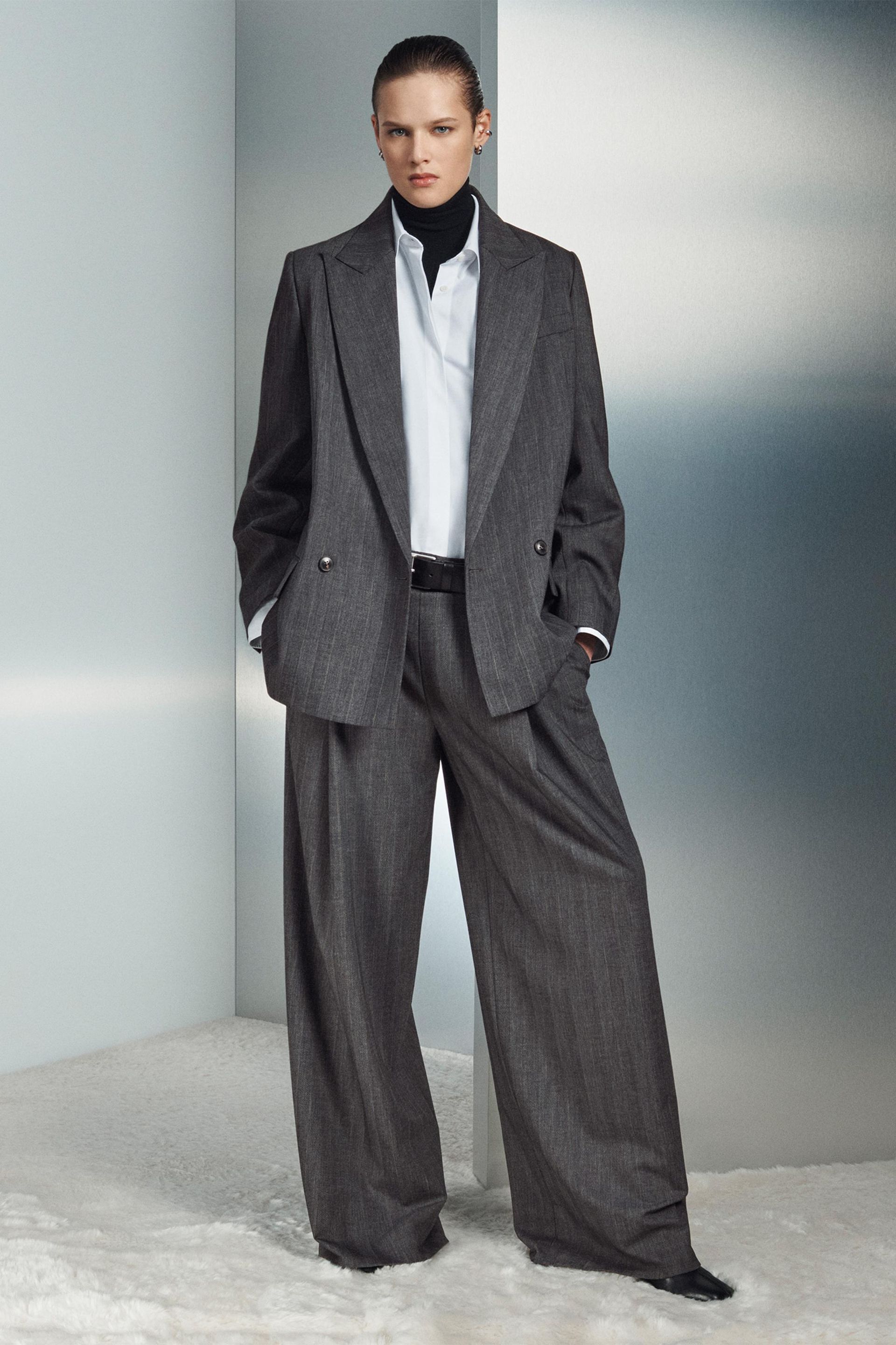 Pinstripe Wool Blend Blazer Zw Collection