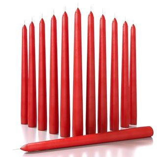 Candwax 12 Inch Taper Candles Set of 12 - Dripless and Smokeless Candle Unscented - Slow Burning Candle Sticks - Red Candles