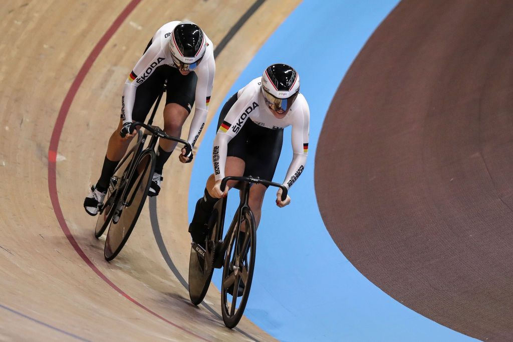 BERLIN GERMANY FEBRUARY 26 Team of Germany compete during Womens Team Sprint Qualifying during day 1 of the UCI Track Cycling World Championships Berlin at Velodrom on February 26 2020 in Berlin Germany Photo by Maja HitijGetty Images
