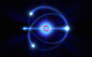 Atomic nucleus with orbiting electrons.