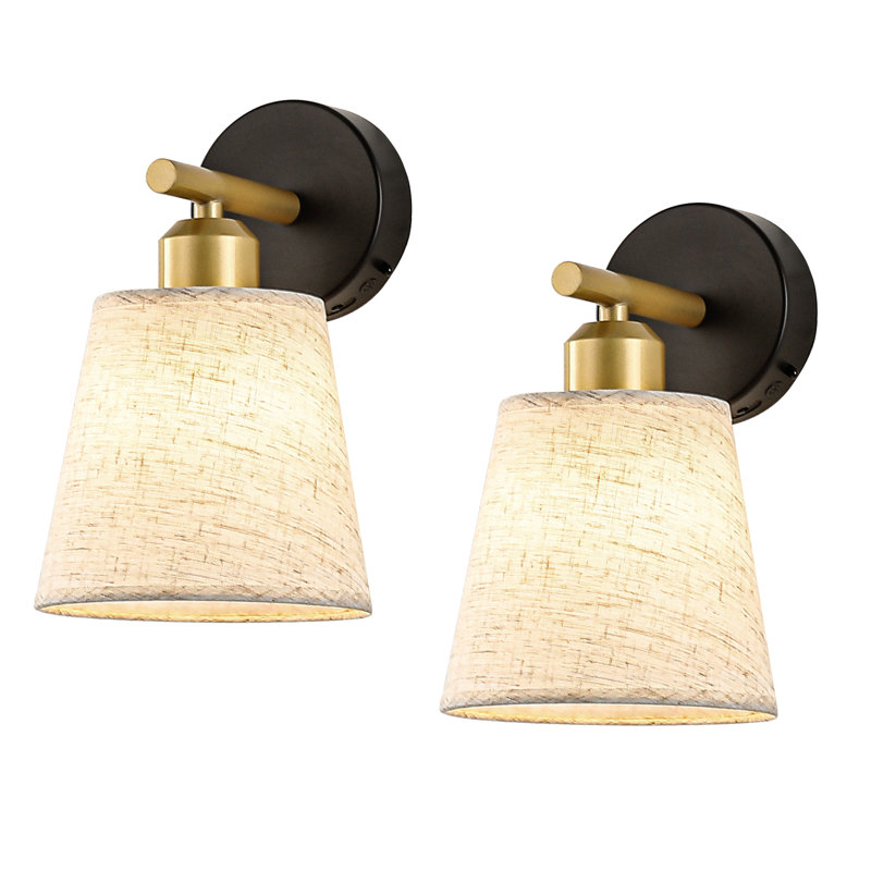 Mercer41 Dimmable Rustic Wall Sconce With Linen Beige Fabric Lampshade, 3 Color Temperatures (3000k/4500k/6000k), Set of 2 &amp;amp; Reviews | Wayfair