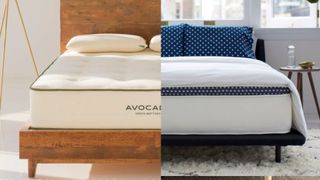 The image shows the Avocado Green mattress on the left hand side and the WinkBed on the right in a side by side comparison 