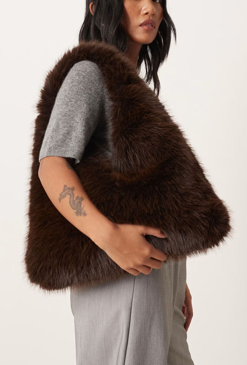 My Accessories Faux Fur Tote Bag in Brown