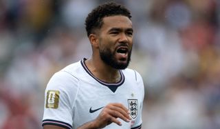 Reece James of England gives team mates instructions during the FIFA World Cup 2026 Group L match between England and Ghana at Boston Stadium on June 23, 2026 in Foxborough, Massachusetts