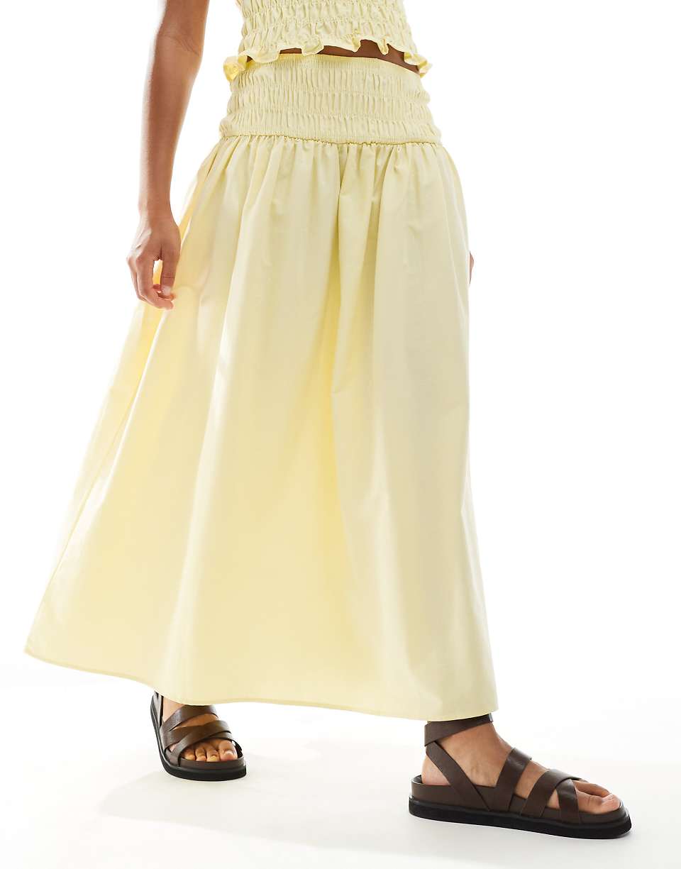 Asos Design Linen Blend Shirred Waist Maxi Skirt in Buttermilk