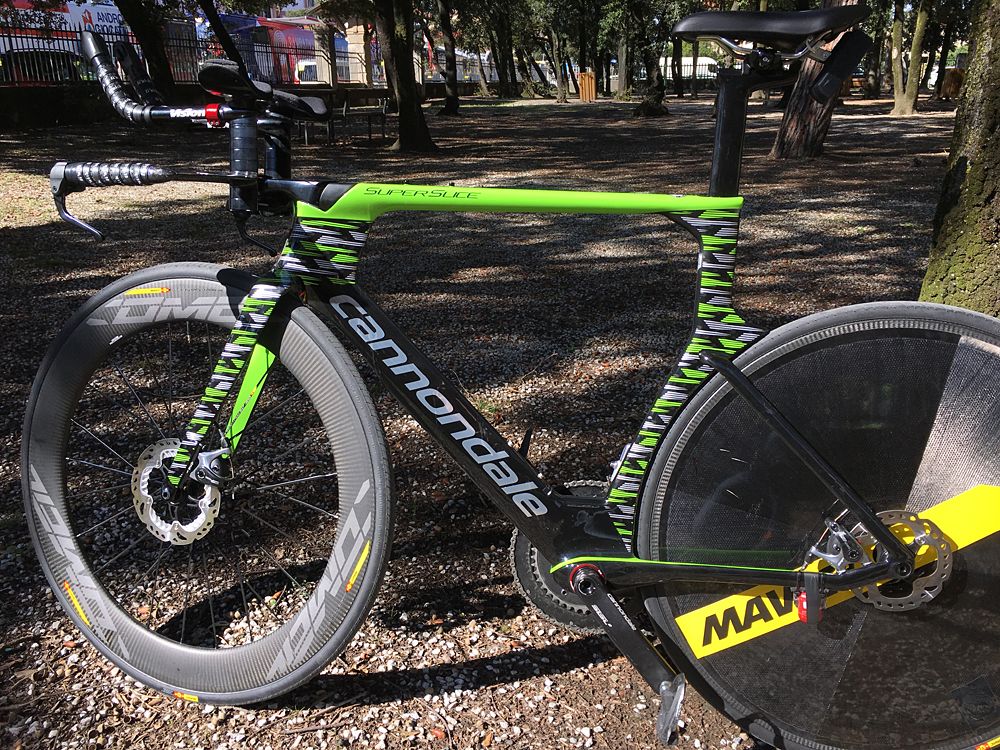 The Cannondale Super Slice disc TT bike on display at Tirreno-Adriatico