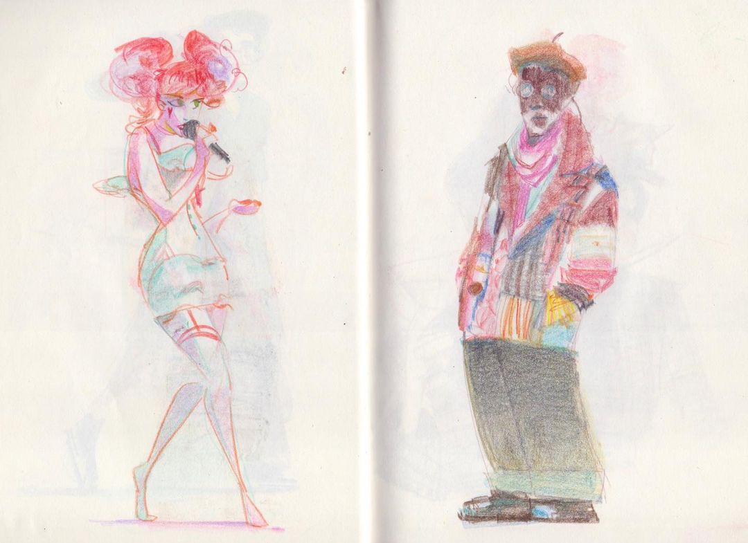 Sketches of a colourful man and a woman