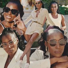 collage of issa rae wearing stuart weitzman sunglasses