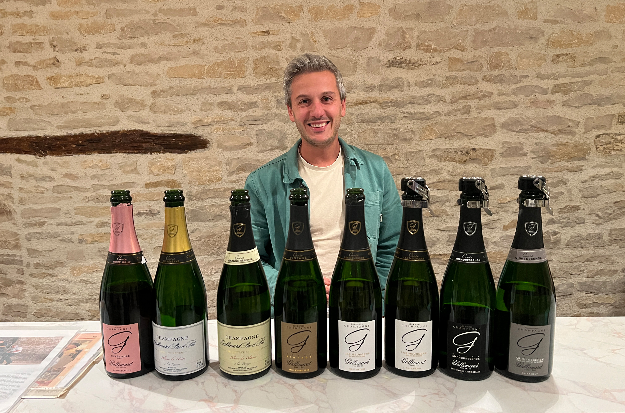 Arnaud Gallimard sat down with various open Champagne bottles in front of him