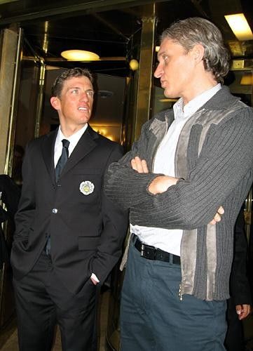 Hamilton talks with Tinkov outside of the team hotel in Rome.