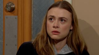 Hayley Erin looking concerned as Claire in The Young and the Restless